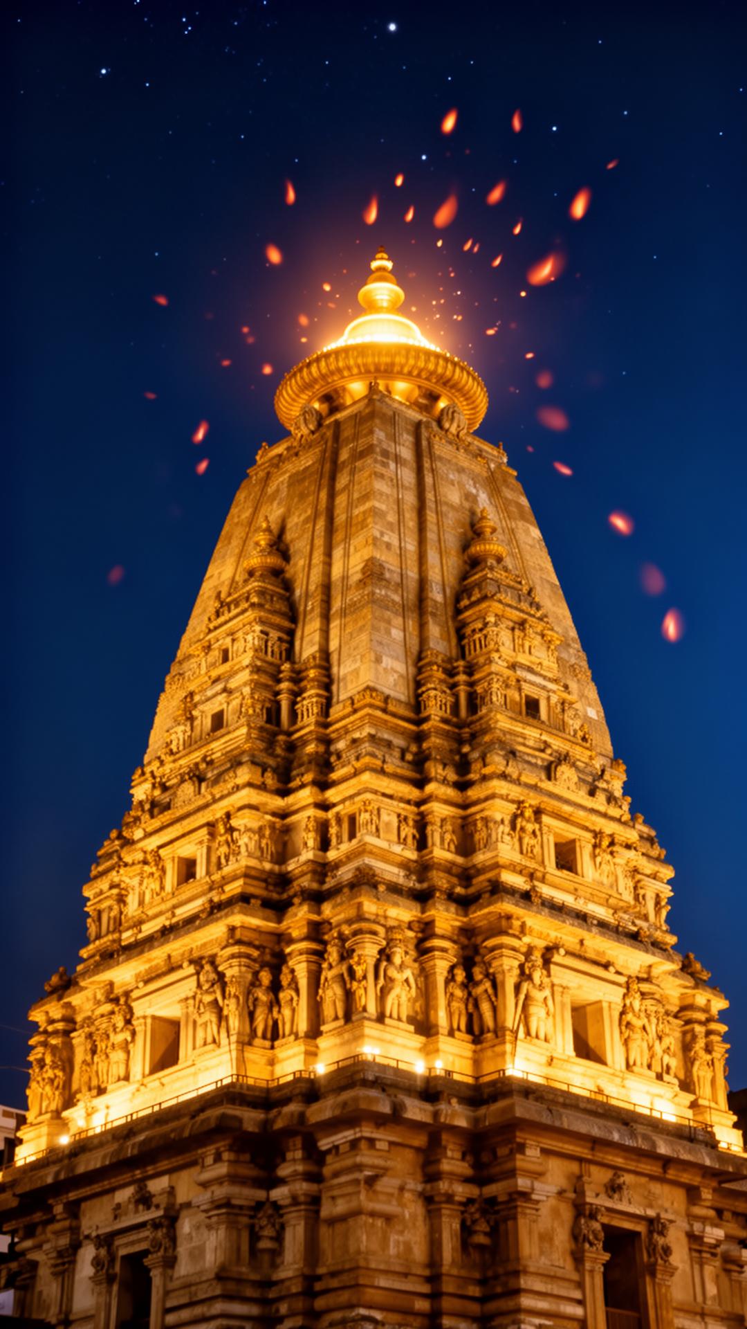 Mahakaleshwar temple shikhara at night